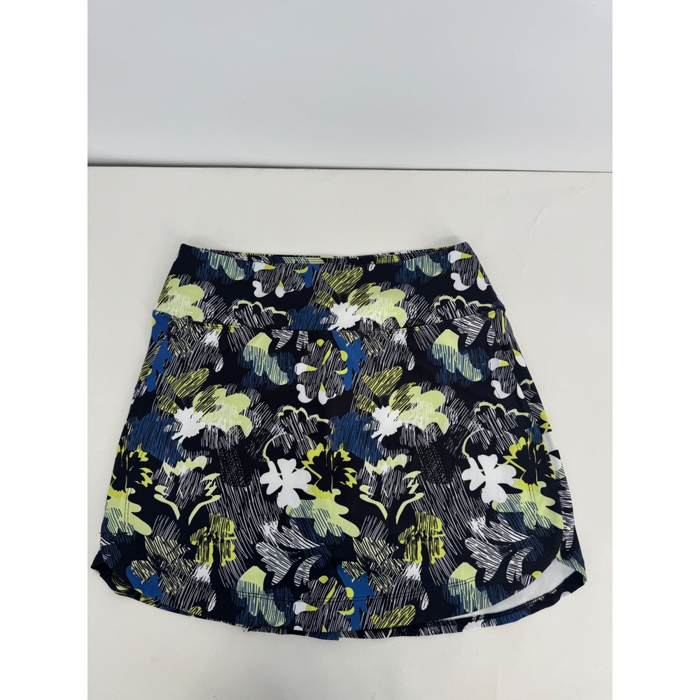 Marika Womens Athletic Skort Navy Blue Lime Green Floral Tennis Golf Mini Sz M